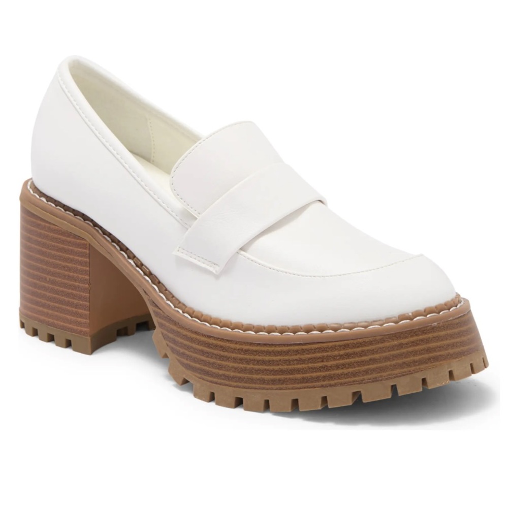 MIA White Chunky Heel Loafers